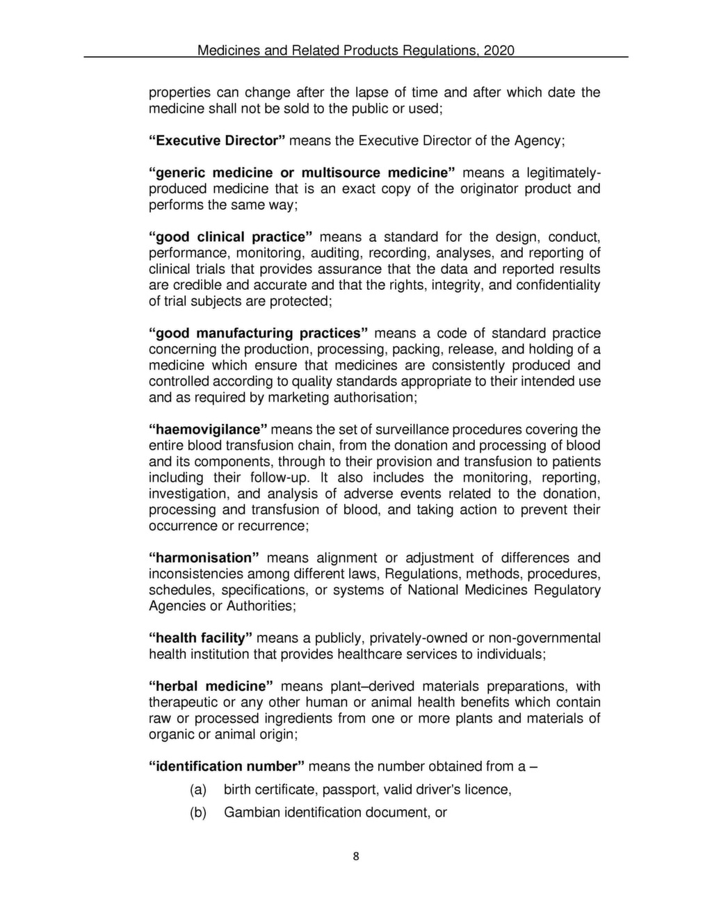 Medicines and Related Products Regulations 2020