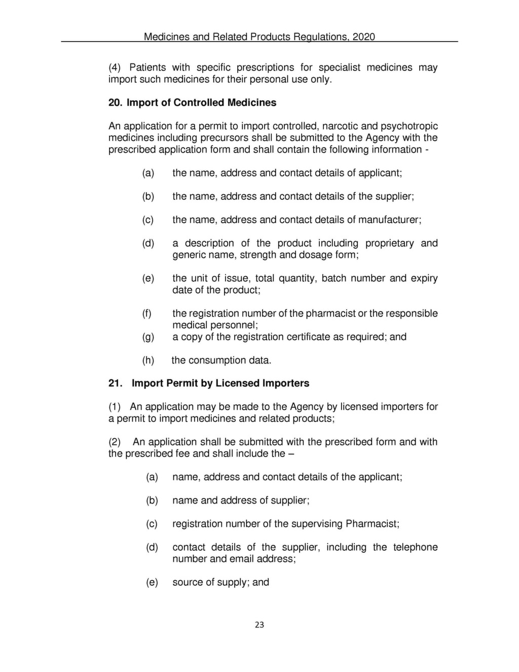 Medicines and Related Products Regulations 2020