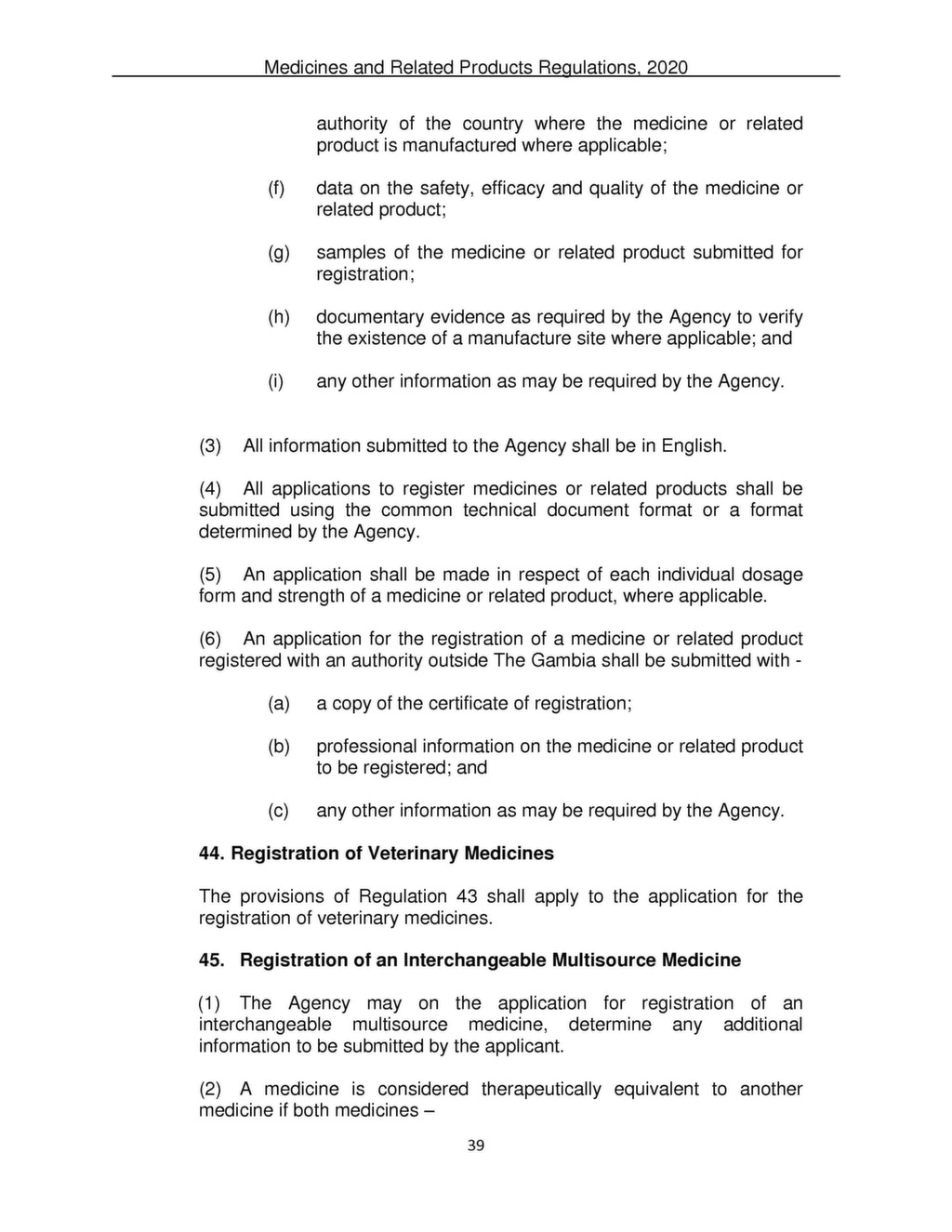 Medicines and Related Products Regulations 2020