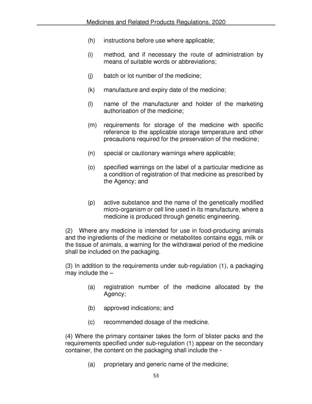 Medicines and Related Products Regulations 2020